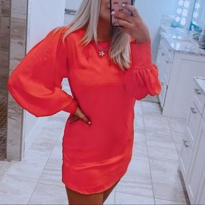 rory beca juliet coral long sleeve chiffon shift mini dress